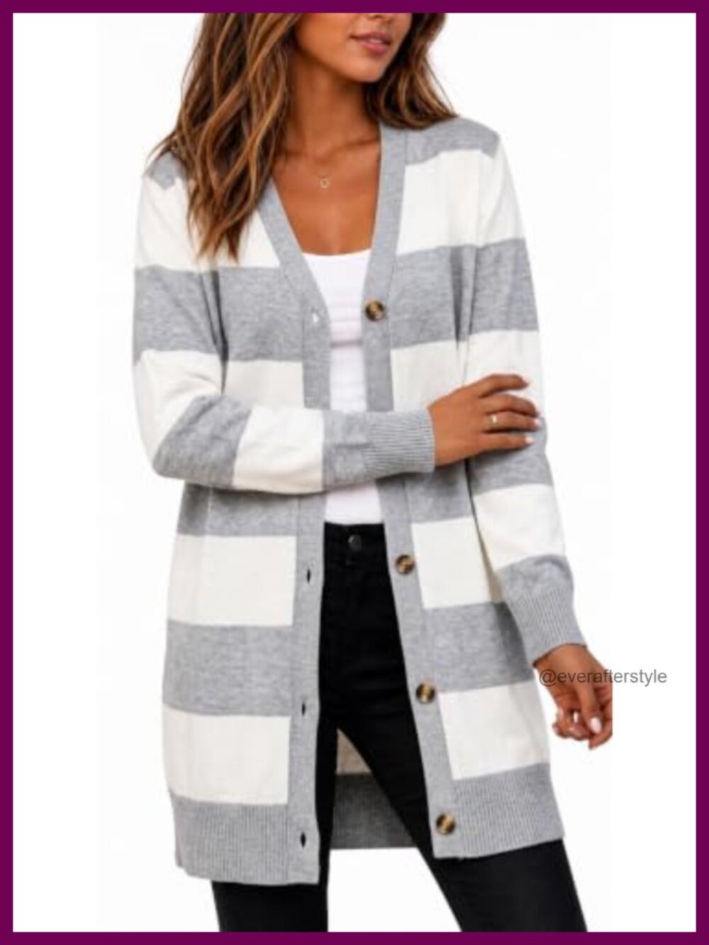 Women's Striped Button Down Cardigan Sweater Long Sleeve Knit Fall Layer